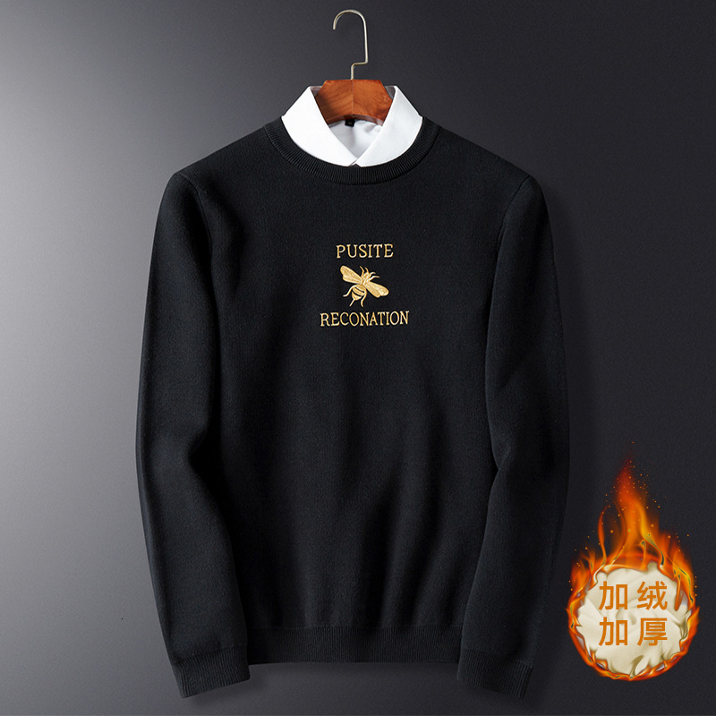 

sweater knit pusite men's 2021 autumn round neck pullover plush embroidery thickened long sleeve, White;black