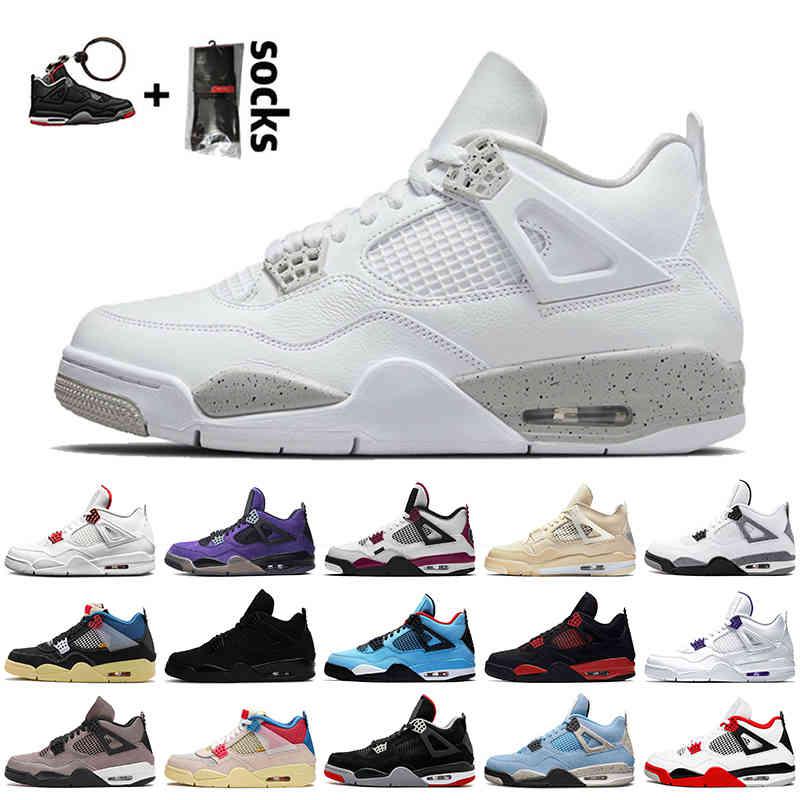 

Top Fashion White Oreo Women Mens 4s Basketball Shoes Jumpman 4 Travis Scotts Sneakers Trainers Sail Fire Red Thunder University Blue, A7 travis purple 40-47
