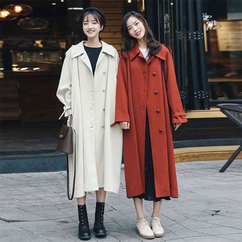

Spring Women Long Trench Coat Vintage Ladies Korean Student Sashes Windbreakers Casual Loose Outerwears 210519, R1