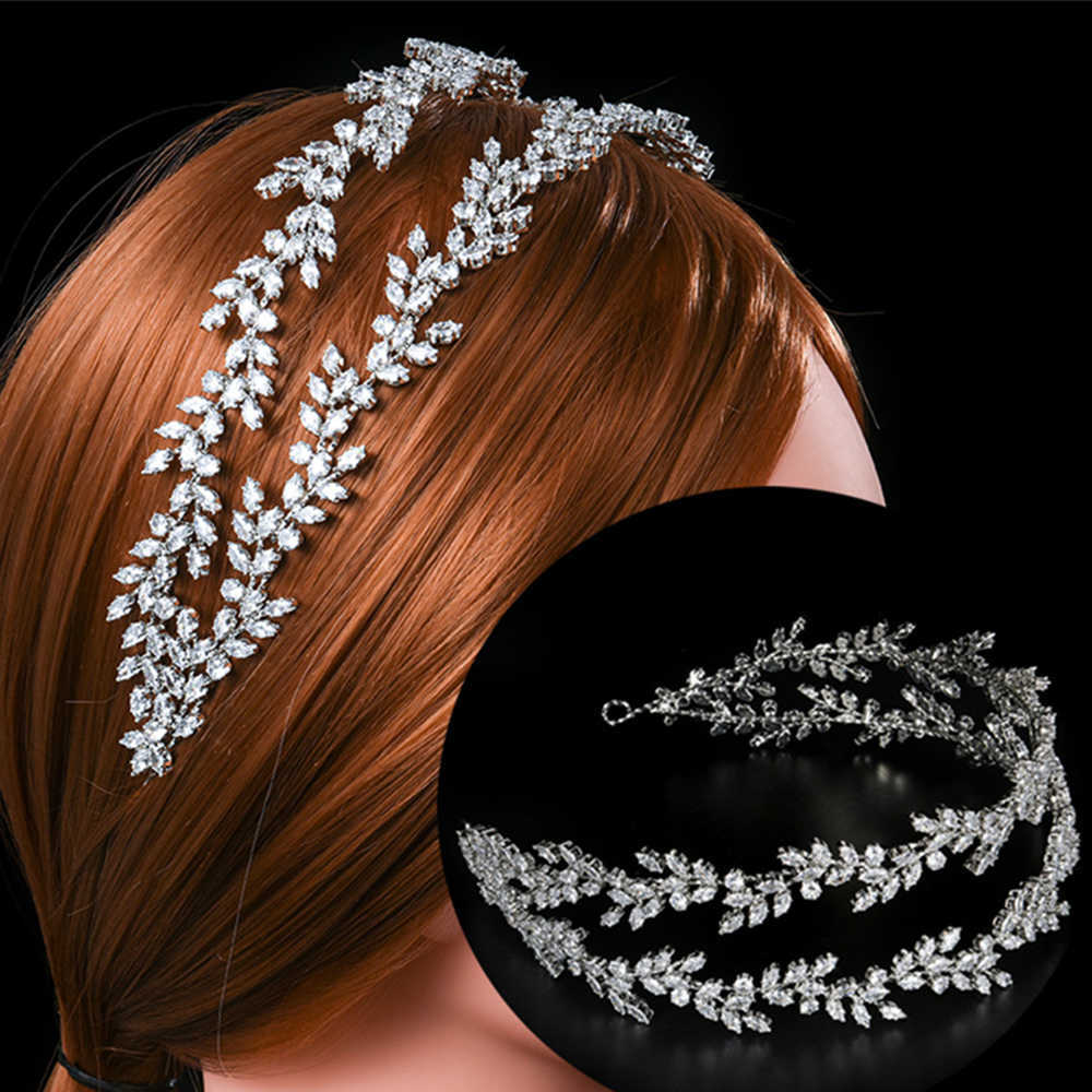 

European Fashion Headbands Luxury Bridal Crowns Elegant Headwear Prom Hair Wear Wedding Jewelry Cz Tiaras 210616