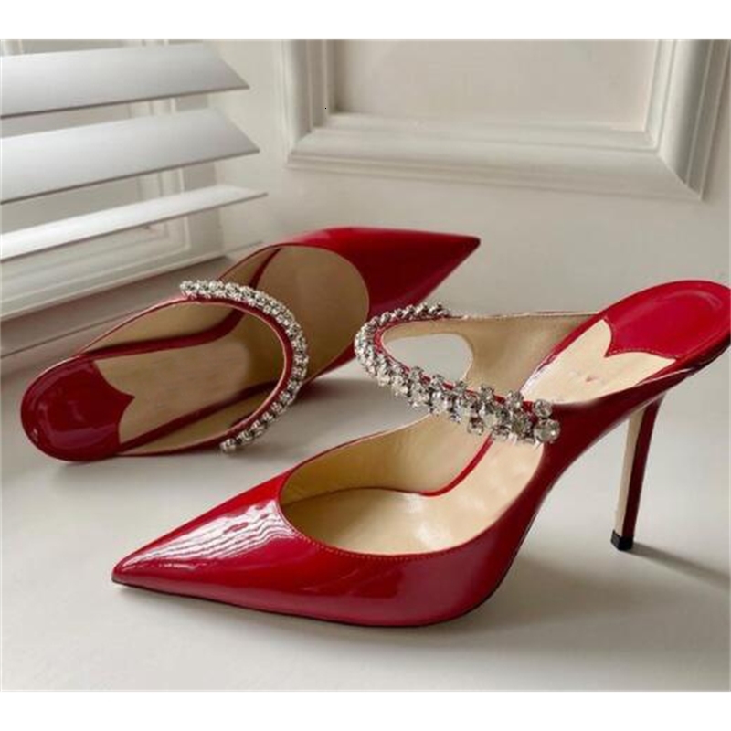 

dress shoes red patent leather crystal wedding heels pointed toe women thin shoe party black nude pink ndtm