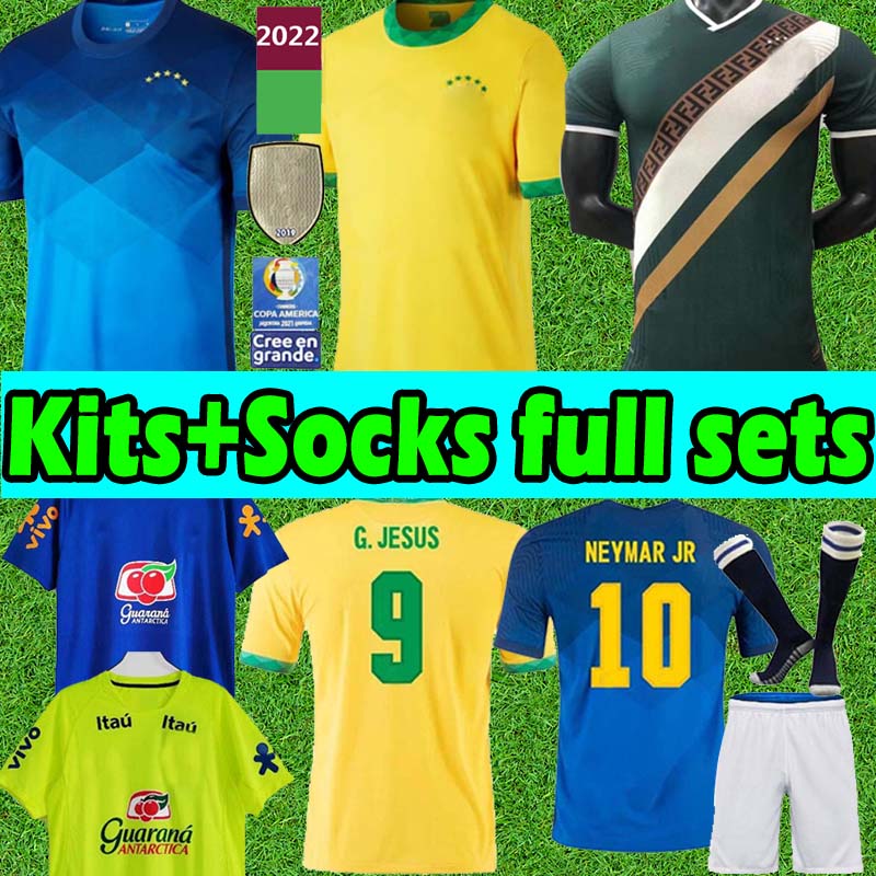 

2021 BRaSiL soccer jerseys men kids kits+socks full sets NERES COUTINHO fans player version brazilS football shirt JESUS 20 21 MARCELO Camiseta de futbol uniforms, 20 21 away