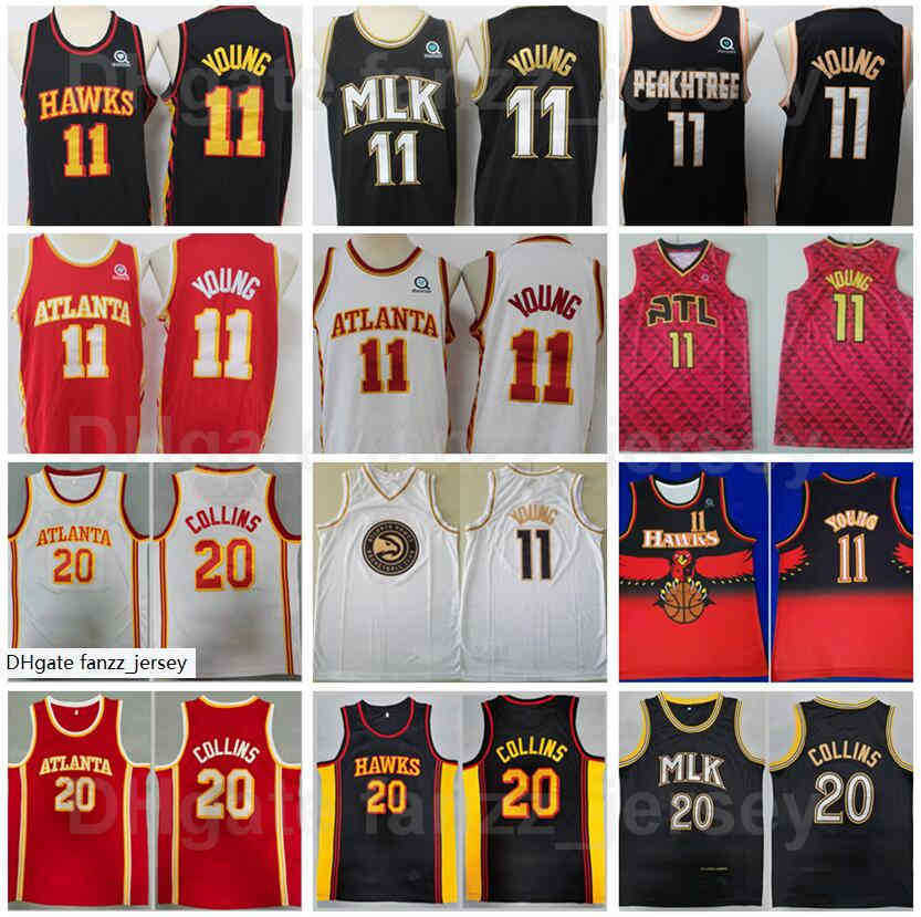 

Basketball Trae Young Jersey 11 Men John Collins 20 For Sport Fans Breathable Pure Cotton All Stitched Navy Blue White Red Black, 11 red