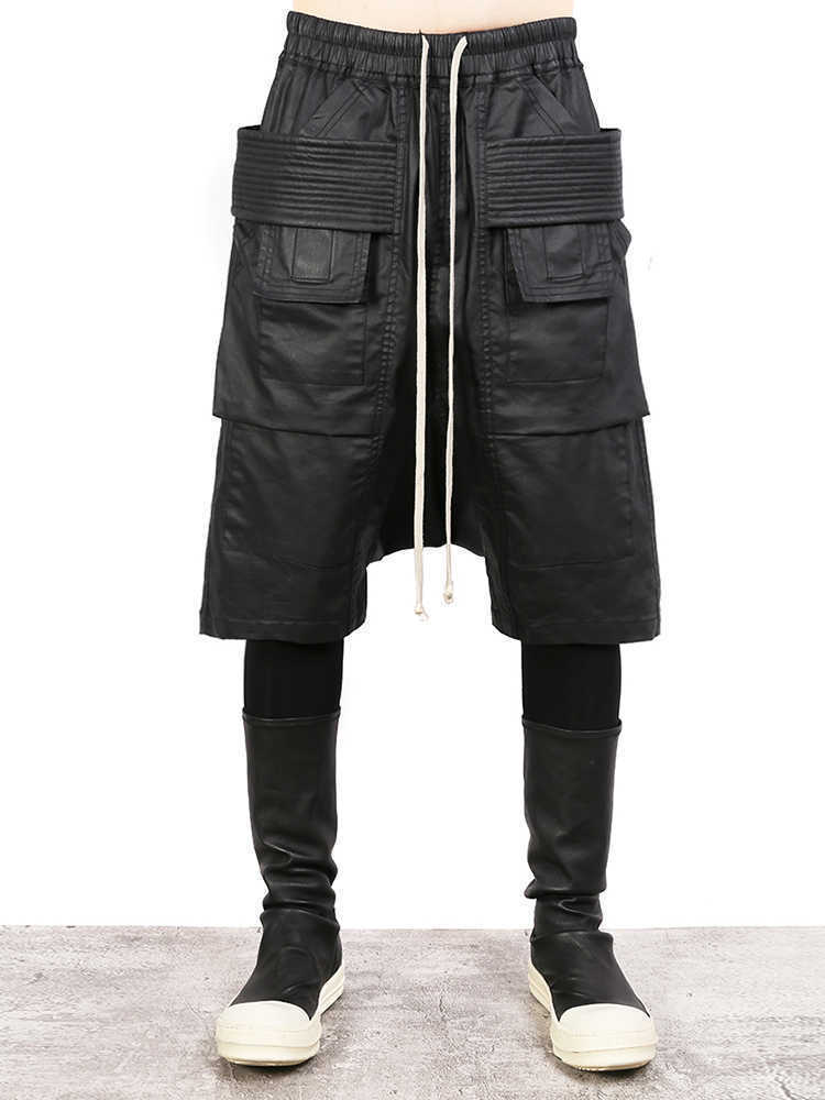 

Fashion outlet 21SS Owens grey black ro wax coated double loop shorts cargo pocket 5-piece pants Rick style TDR1