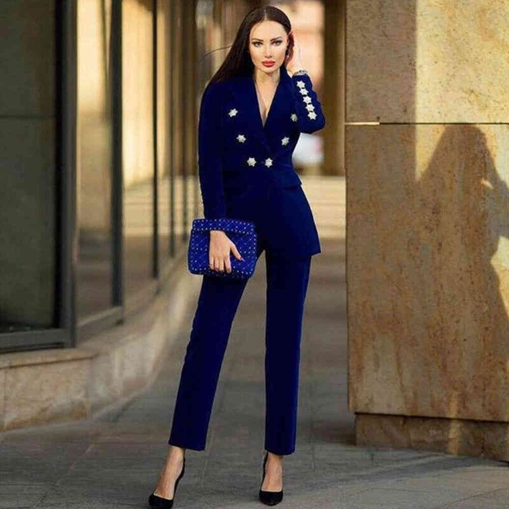 

Women' Suits & Blazers Royal blue veet office job wear suit pants ol 2 piece defines solid blazer jacket ensemble femme, Black