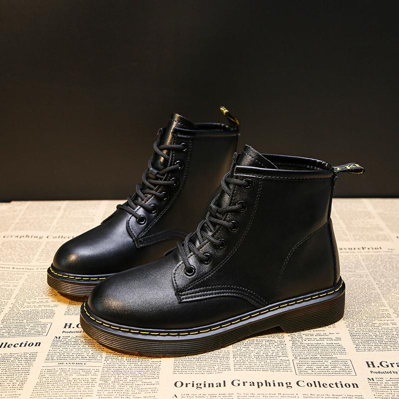 

Boots Fashion 2021 Winter Women Leather Flat Shoes Ladies Female Ankle For Woman Dr Platform, Black