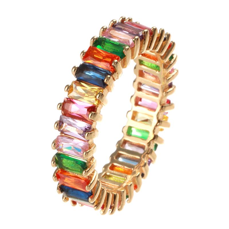 

Wedding Rings Fashion Rectangle Rainbow Ring Charm Engagement Finger For Women Jewelry Gift
