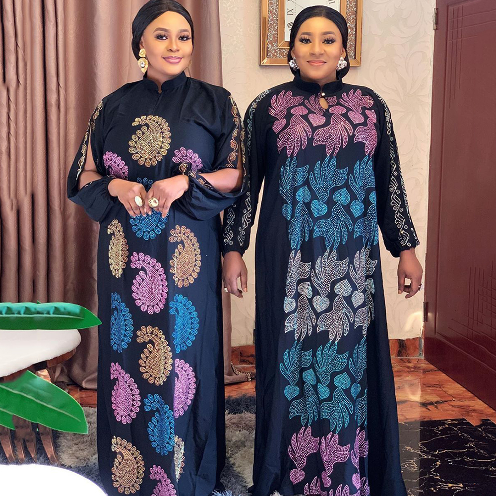 

2021shiny stones chiffon dresses women plus size african maxi dress muslim fashion abaya dashiki bazin robe party night vestidos, Red