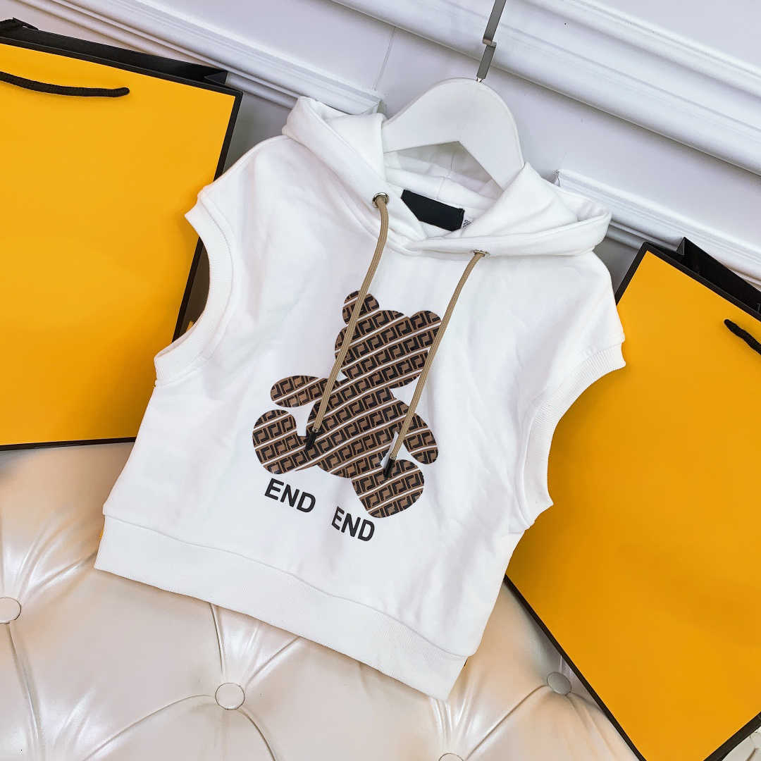 

BRAND kids Hooded vest double F bear print cotton sweatshirts size -150, Black