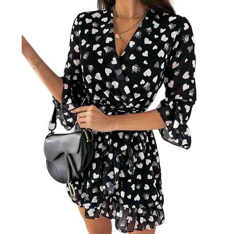 

Fashion Women's Mini Skirt Long Sleeve Printed Love Dress Spring Casual Sale 210520, White love