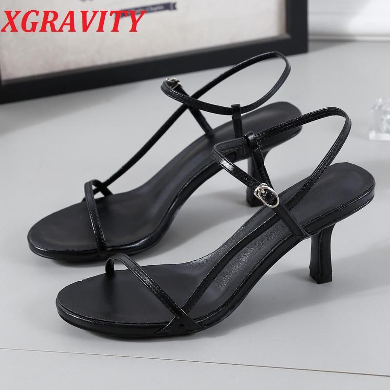 

2021 Thin High Heel Summer Pumps Elegant Fashion Buckle Strap Ladies Sandals Female Round Toe Shoes Brand Footwear Dress, Black