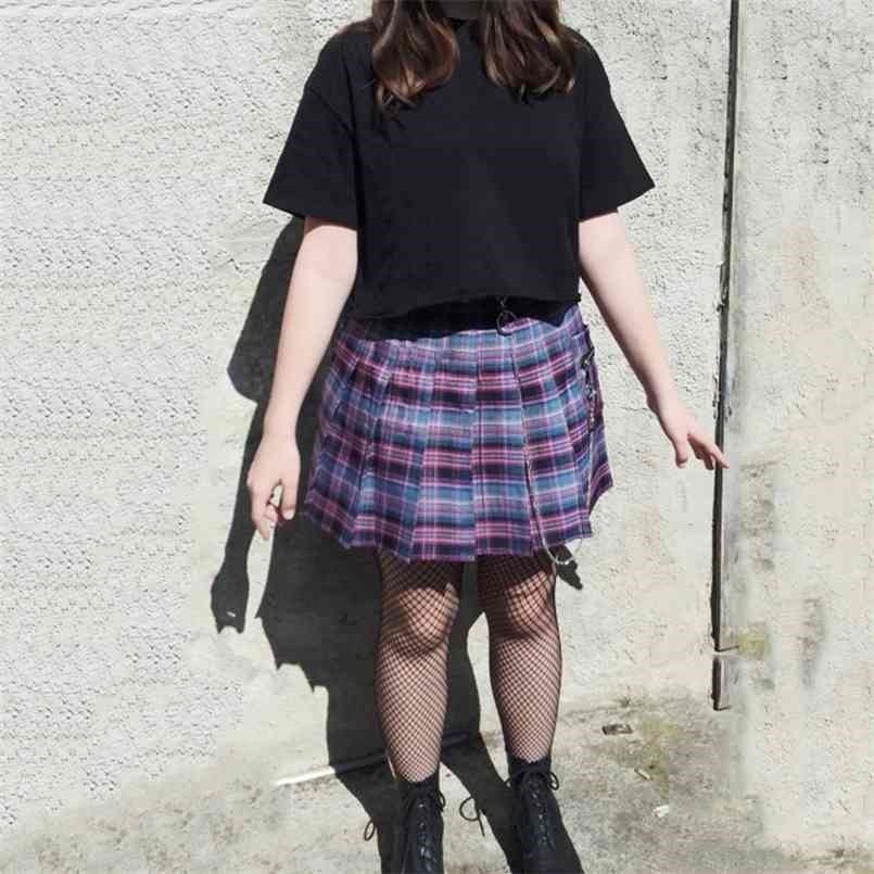 

YBYR Women Mini Pleated Skirt Summer High Waist y2k Plaid  Belt Woman Korean Sexy Uniforms Straps Tulle Zip Harajuku 210708, Purple