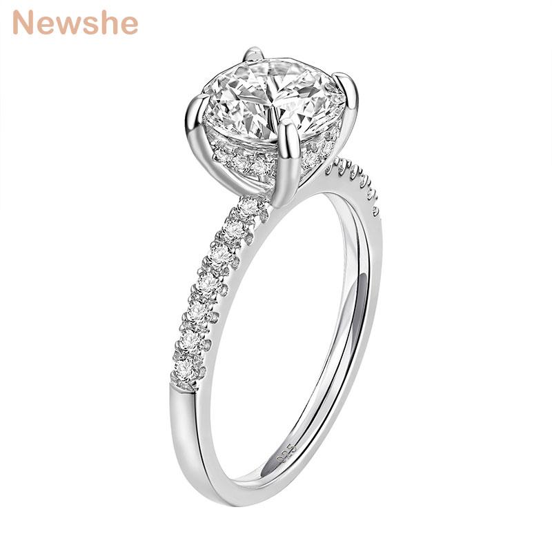 

Cluster Rings She 1.8Ct Round Cut Cubic Zircon Wedding Engagement Ring For Women 925 Sterling Silver Classic Jewelry, Golden;silver