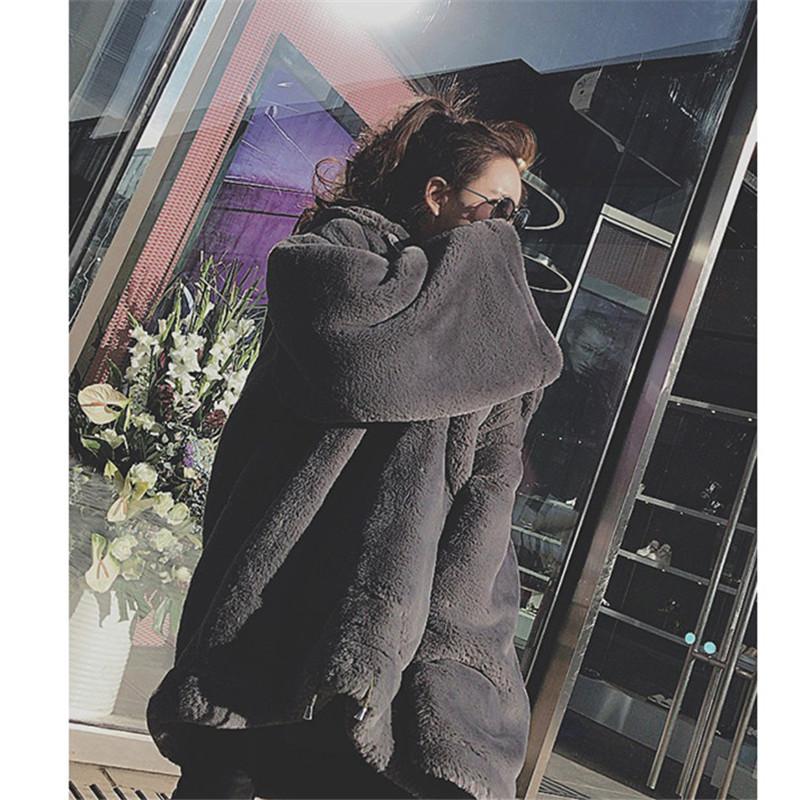 

Women' Fur & Faux Woman Oversize Coat Winter Warm Thick Hooded Long Coats Women Jacket Fashion Loose Plush Overcoat Fluffy Jackets Nice, Black