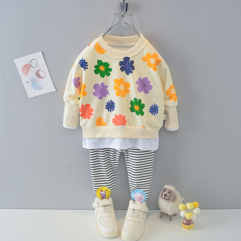 

Children Clothing Sets Fashion Autumn Toddler Kids Girls Floral Sweatshirts Tops+Pants Sports Girls Clothing, Pink