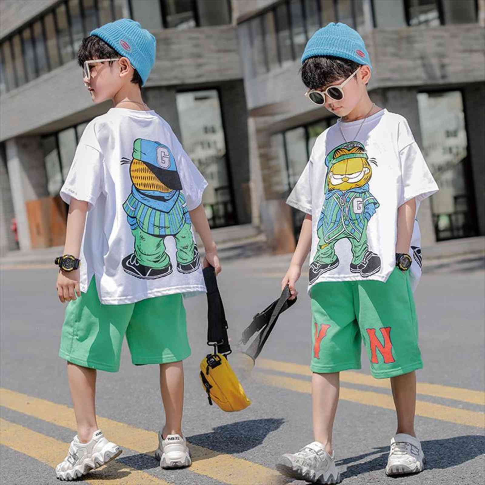 

Childrens Summer Suit Toddler Boy Short Sleeved Clothes T Shirt Shorts 2 Piece Clothing, White