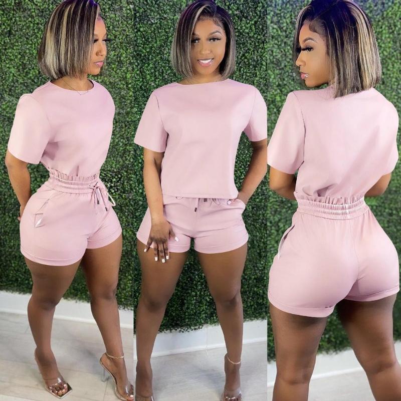 

Women' Tracksuits Fashion Faux Leather Active Sweatsuit Vintage T-shirts And Shorts Streetwear Matching Two 2 Piece Sets Outfits Tracksuit, Black