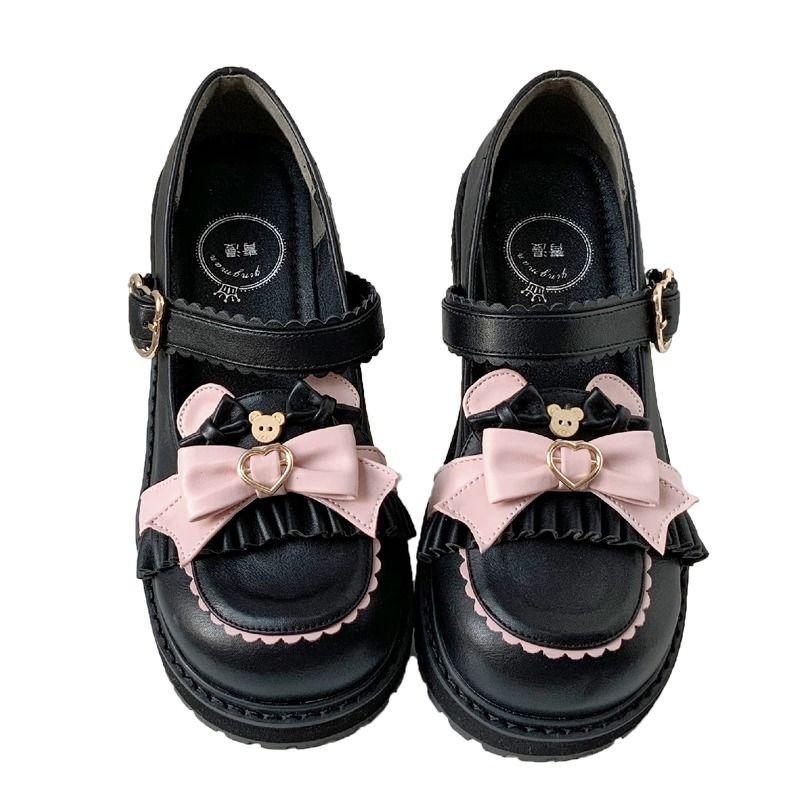 

Dress Shoes 2022 Women Lolita Kawaii Bowknot Low-heeled Mary Jane Women's JK Japanese School Uniform Girls Female Shoe, Brown