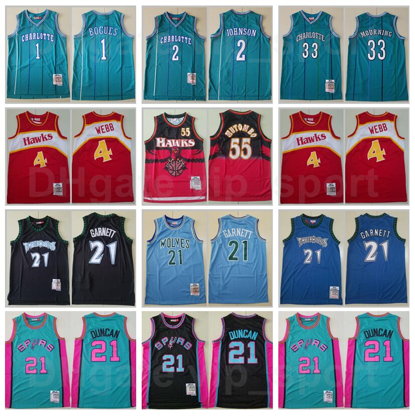 

Mitchell and Ness Vintage Basketball Tim Duncan Jersey Spud Webb 4 Dikembe Mutombo 55 Tyrone Muggsy Bogues 1 Larry Johnson 2 Alonzo Mourning 33 Kevin Garnett 21 Retro, 33 green
