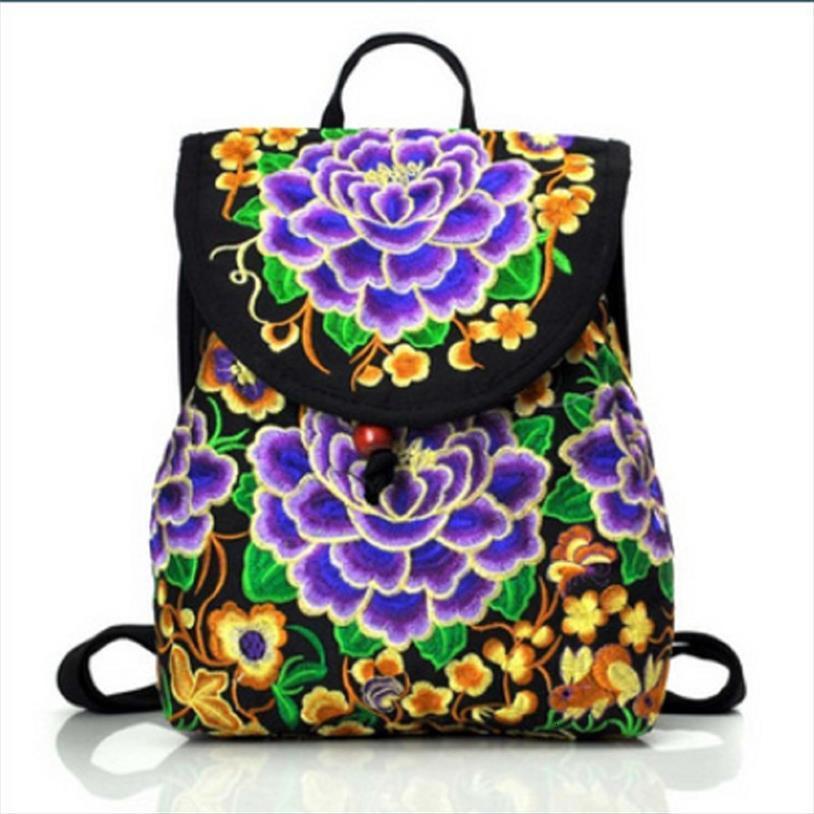 

women floral embroidered backpack ethnic travel bag bookbag crossbody shoulder
