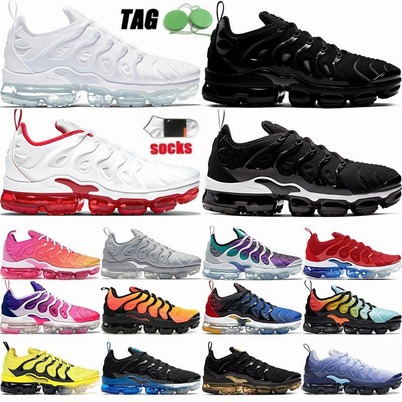 

NK AM Tn Running Shoes Vapormax Plus Air Cushion Sneakers Vapor Max Triple Black White tns trainers shimmer coast light pollen mens womens airmax shoe big size 13