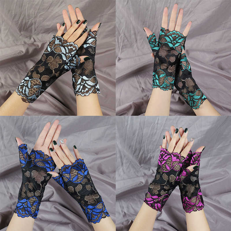 

Vintage Long Fingerless Womens Sexy Lace Gloves Ladies Dance Half Finger Fishnet Gloves Hollow Out High Elasticity Mesh Mitten Y0827