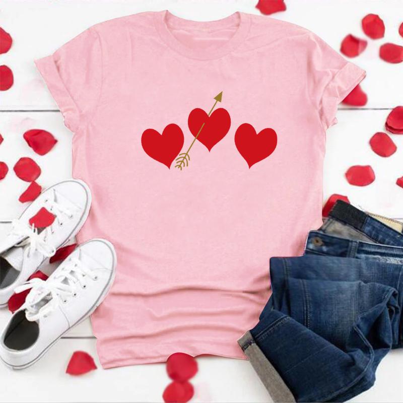 

Women' T-Shirt Valentine' Day Couple Clothes Love&heart Printed Loose Crew Neck Woman Tshirts Harajuku Pink T Shirt Summer For Women, Solid color t shirt