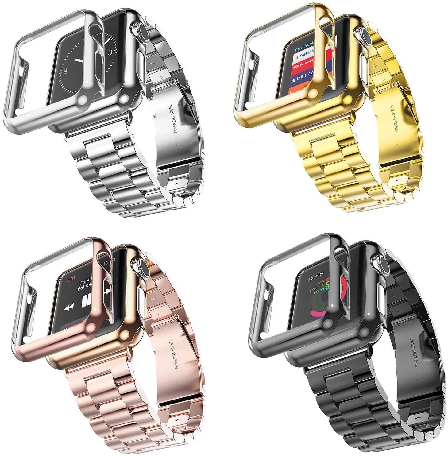 

2 in 1 Stainless Steel Matal Strap With Case for Apple Watch Ultra 49mm 41mm 45mm 38mm 42mm 40mm 44mm Luxury Golden Plating Cover iWatch 8 7 6 5 4 3 Straps Bracelet
