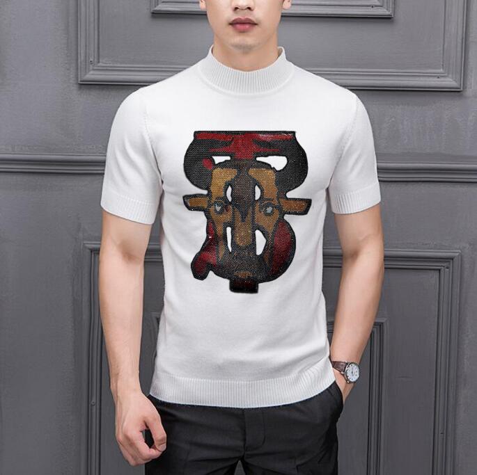 

Rhinestones short sleeve Sweater Cashmere Pullover Men Spring Autumn O neck Knitted drop, Brown