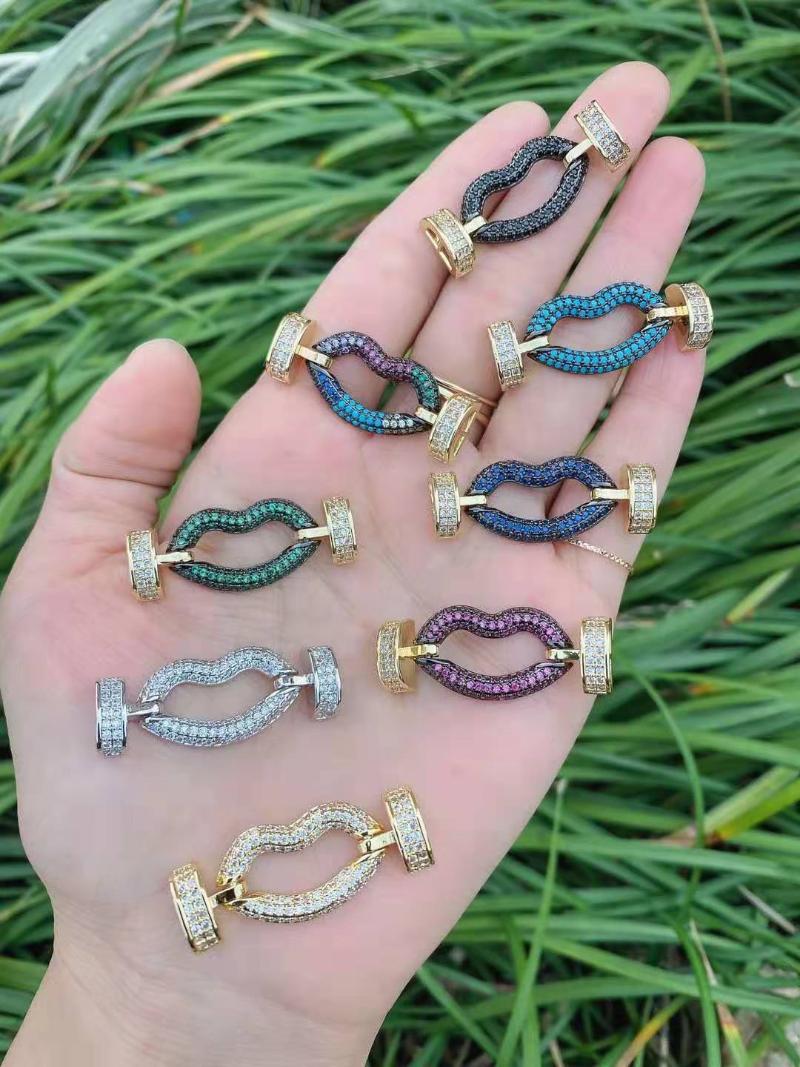 

Charms 2pcs/lot 40mm High Quality Gold Plated Colorful Lip Connector Clasp Cubic Zircon Micro Pave Necklace Pendant Jewelry DIY, Bronze;silver