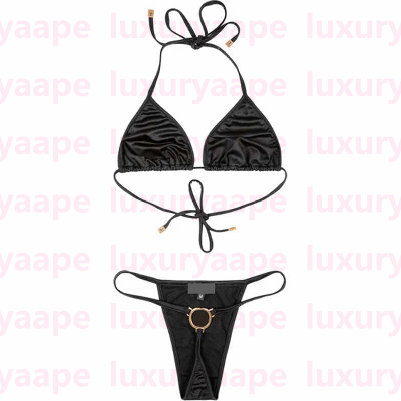 

Beach Bra Thongs Set Trendy Interlock Letters Split Swimsuits Womens Charm Sexy Lace Up Bathing Suit, White;black
