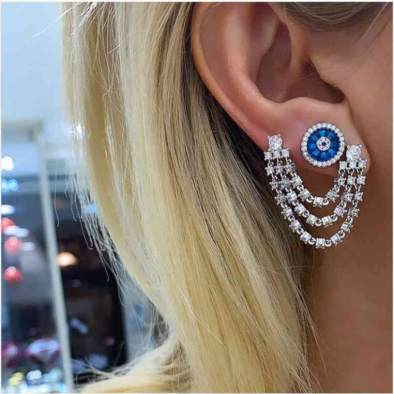 

Romantic Gorgeous European Women Jewelry Full Prong Set Cz Link Chain 3 Tassel Sparking Bling Wedding Gift Ice Out Earring