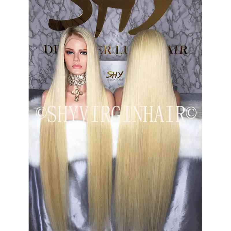 

Top Quality Raw Preplucked Gluels 40 Inch Human Hair Blonde Lace Wig In Stock Light Color 613 Wigs