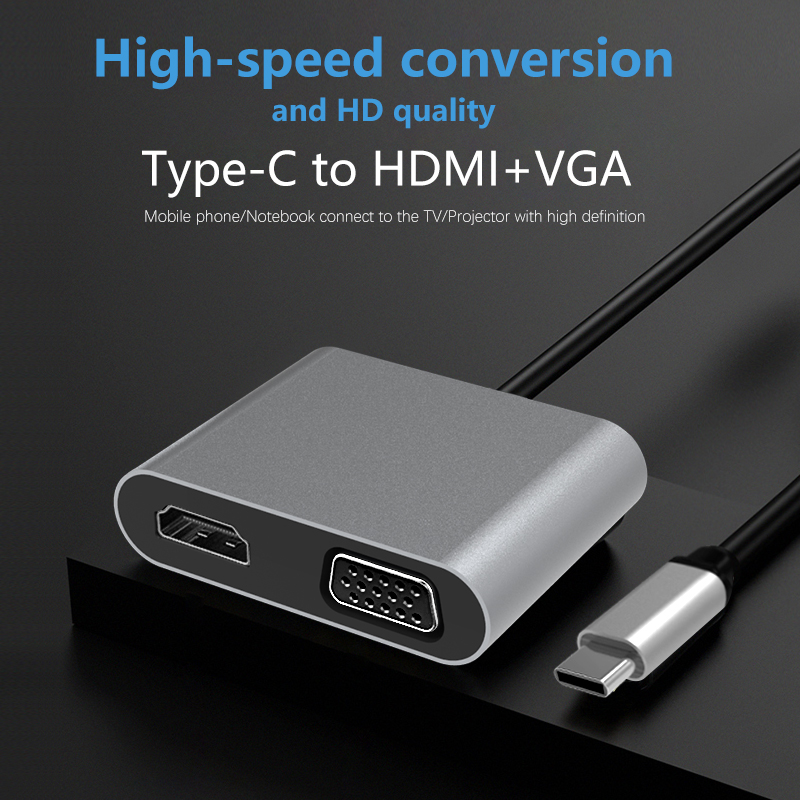 USB C HDMI Converter Adapter Cable Type C To VGA Audio Output 1080P for Macbook Pro Samsung S9 S10 Huawei P20 P30 Laptop Projector-image-740030378