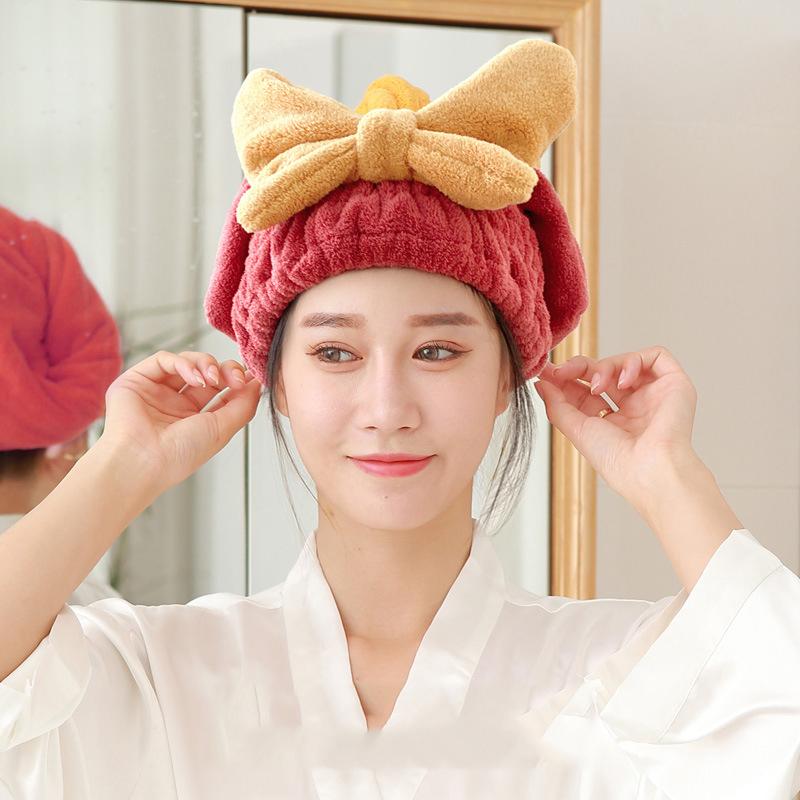 

Shower Caps Quick-Drying Cap Women Hair Bath Hat Spa Bow-Knot Wrap Towel Bathroom Accessories