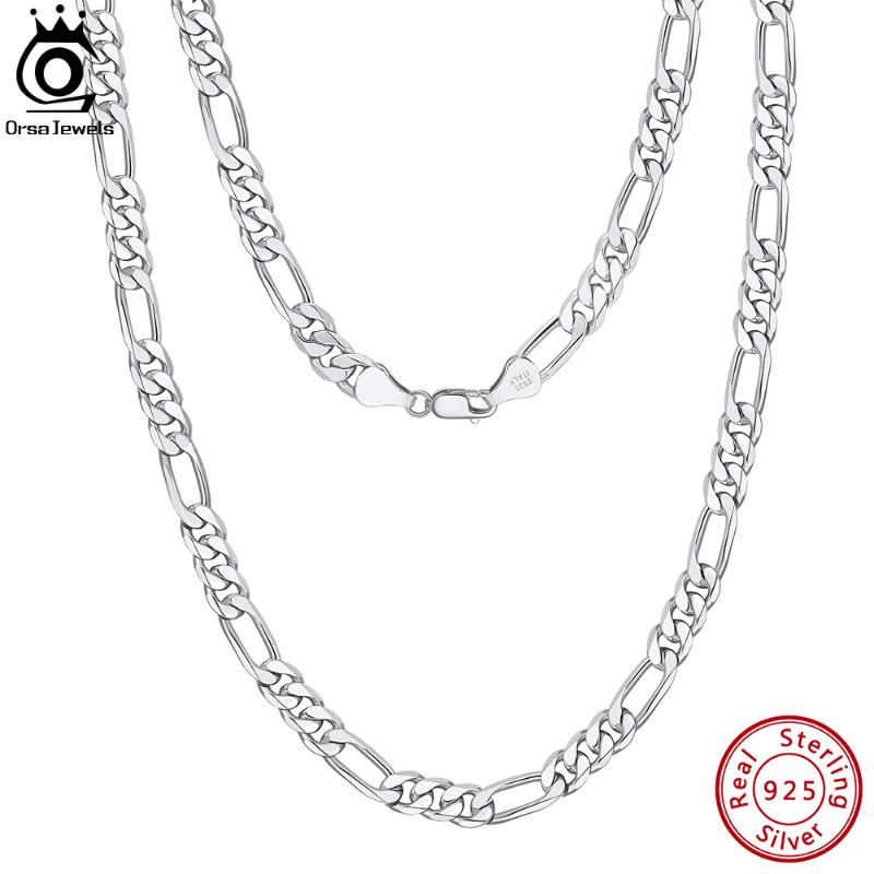 

Chains ORSA JEWELS Italian Handmade 7mm Width Diamond-Cut Figaro Chain Necklace For Men Woman 925 Sterling Silver Neck SC34