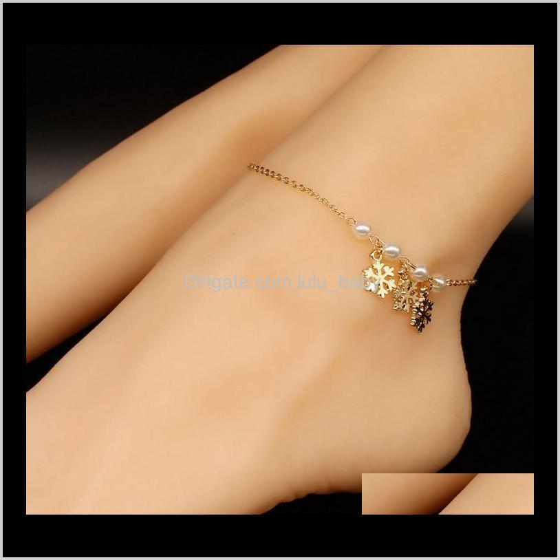 

Jewelry Womens Ankle Chain Snowflake Handmade Pearls Beading Charm Gold Sier Tone Anklets Gift Idea Drop Delivery 2021 9P0Ga