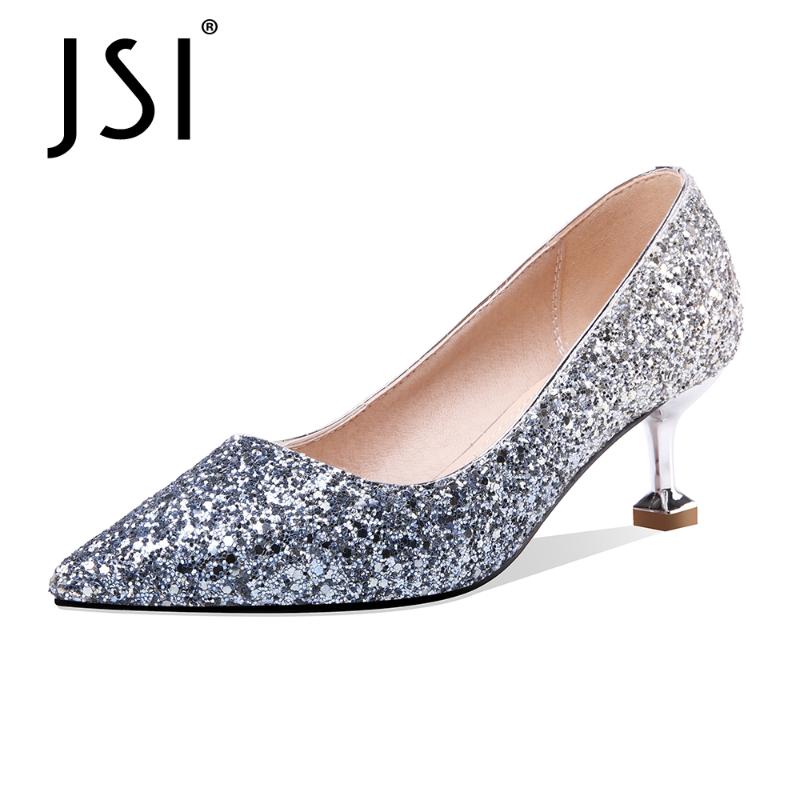 

Pumps Woman High Quality Blingbling Shallow Pointed Toe Mature Style Thin Office Lady Shoes VO17 Dress, Black