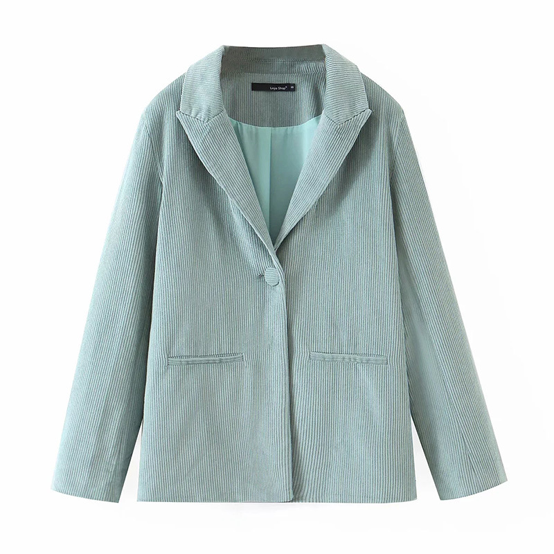 

Autumn Women European And American Style Retro Loose Wild Corduroy Long-Sleeved Female Suit 210520, Pea green