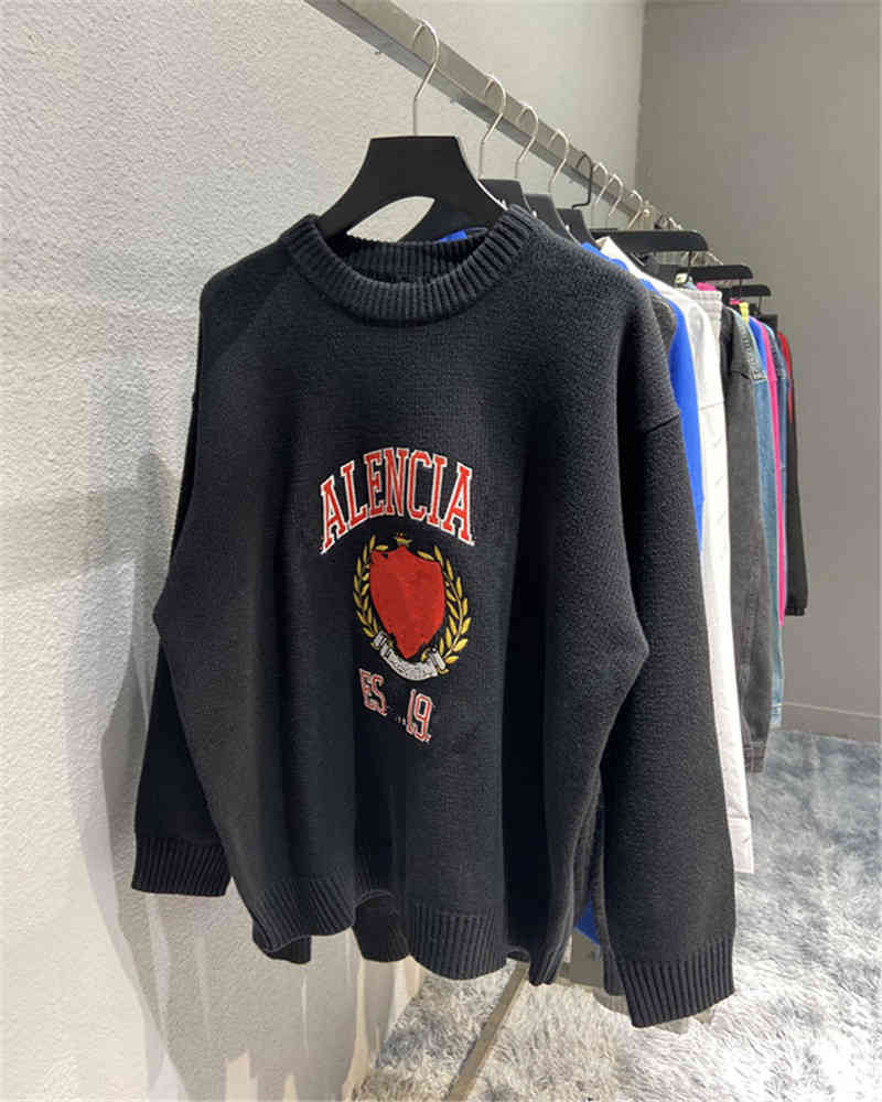 

Men's Hoodies & Sweatshirts High version 21 autumn and winter wool sweater front printing 1917 men's women's regular weaving dyeing Paris CL1D, Black