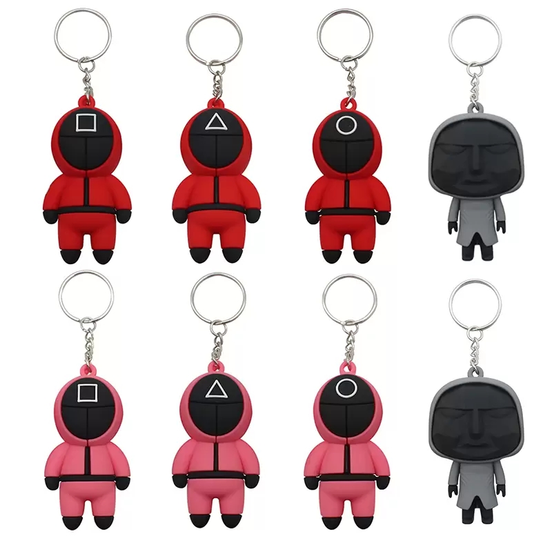 

NEW 2021 Keychain Squid Game toy dolls Pendant Korean Toys Doll Figurine Key Ring Car Backpack Gift Ornament Mask Charms Accessories Square Cosplay Keyring