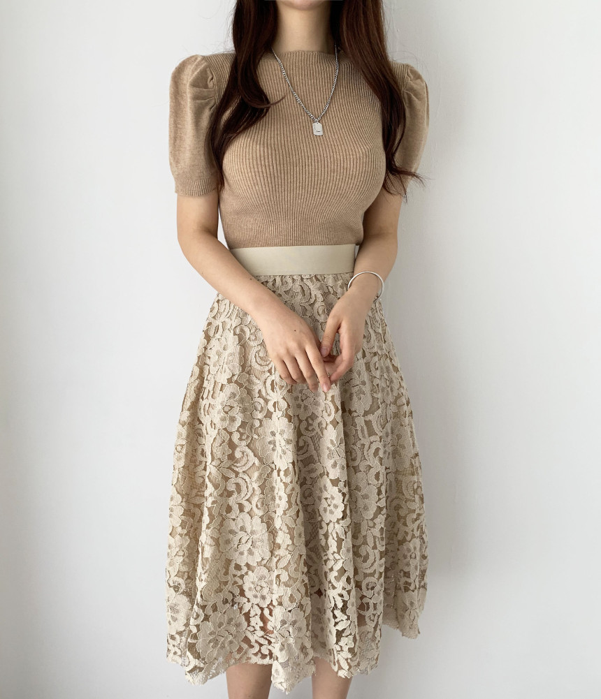 

Spring and Autumn Short Sleeve Solid Pullover Knitted Top + High Waist Lace Crochet Skirt Set Women Korean Fashion 210525, Only knitted tops
