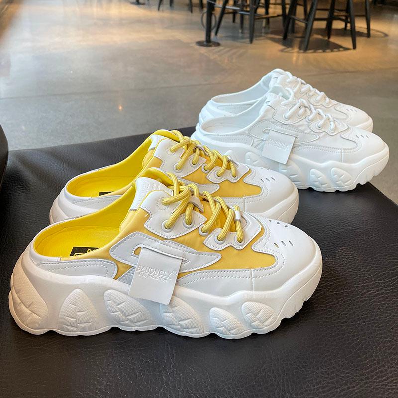 

High Platform Slides Fashion Outer Wear Breathable Slippers Women's Thick-soled Increase Women Casual Shoes Sneakers, Black