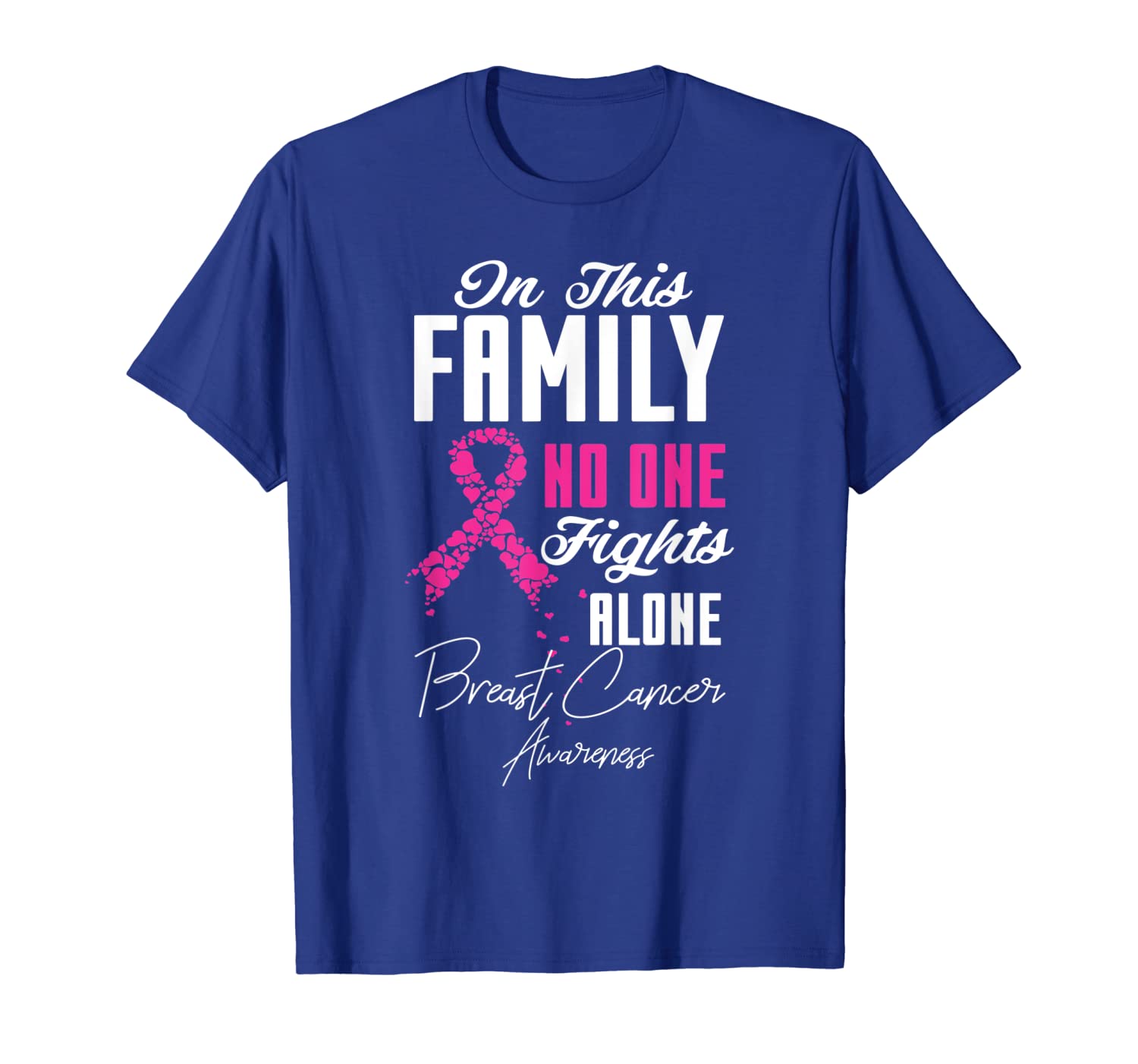 

in this family no one fights alone breast cancer shirt gift, White;black