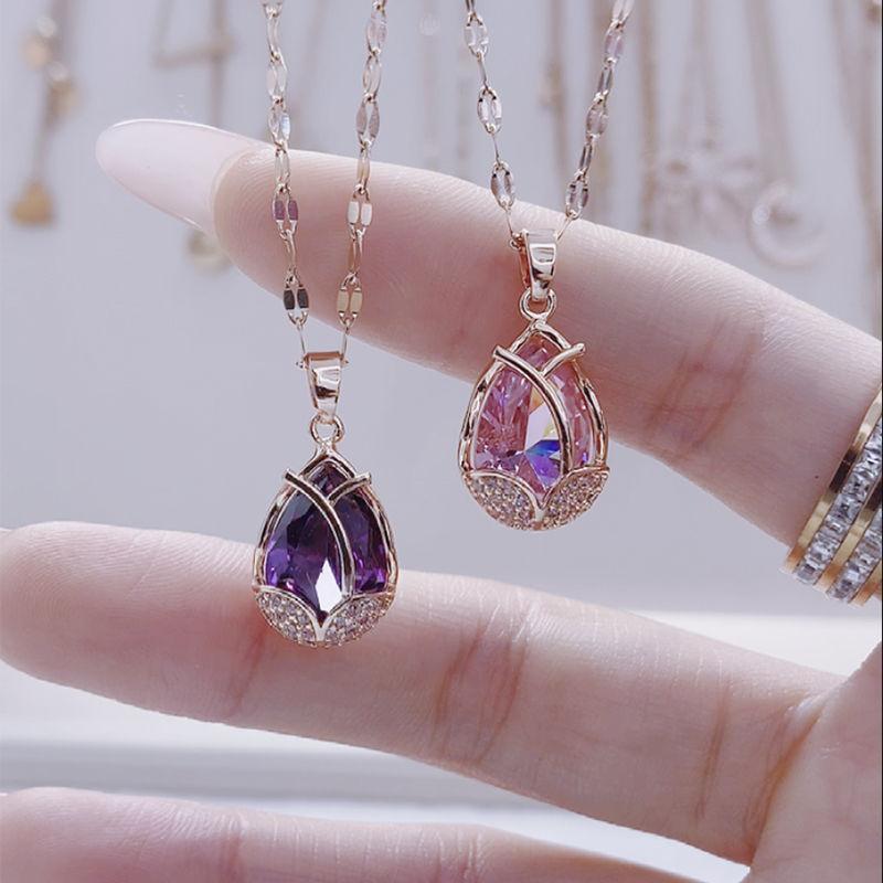 

Pendant Necklaces 2021 Tulip Necklace For Women Korean Version Of Fashion Temperament All-match Ins Light Luxury Titanium Steel Jewelry