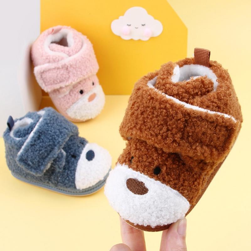 

First Walkers Baby Plush Snow Boots Infant Winter Fleece Sneakers Non-Slip Cute Cartoon Bear Shoes Warm Prewalker 0-24M