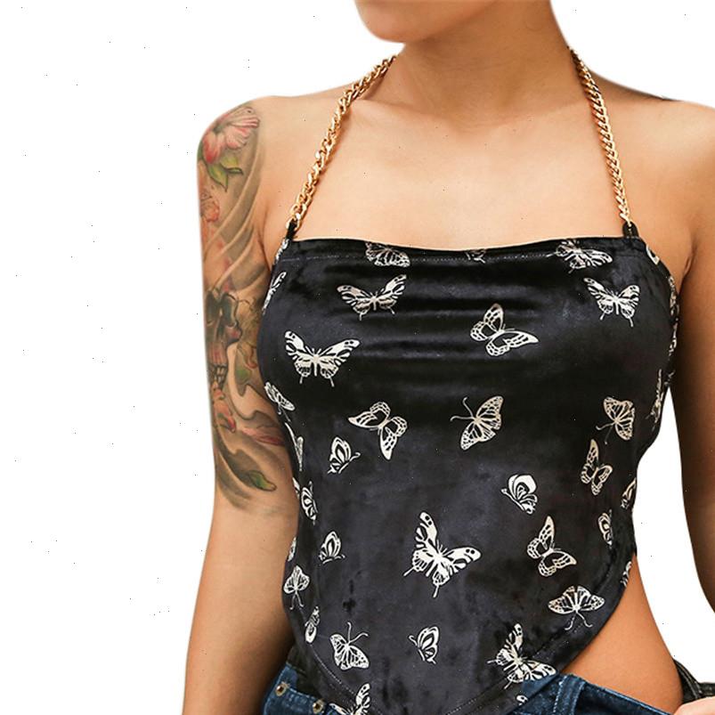 

fashion womens shirts women chain around slash neck butterfly print bellyband short tank drop good quality, White