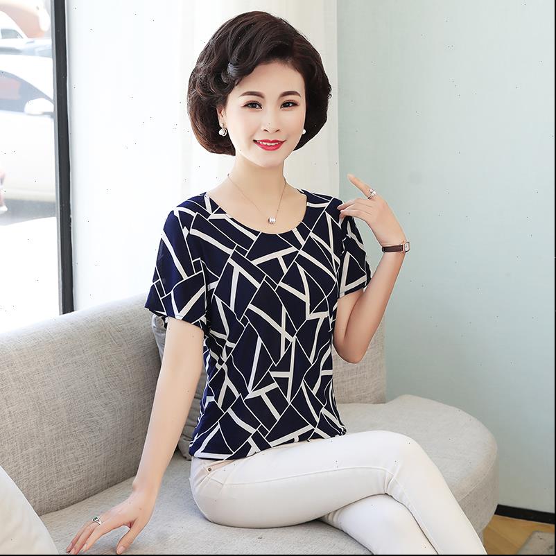 

womens women summer t shirt printed milk silk short middle aged mother clothes plus size l 4xl female, White