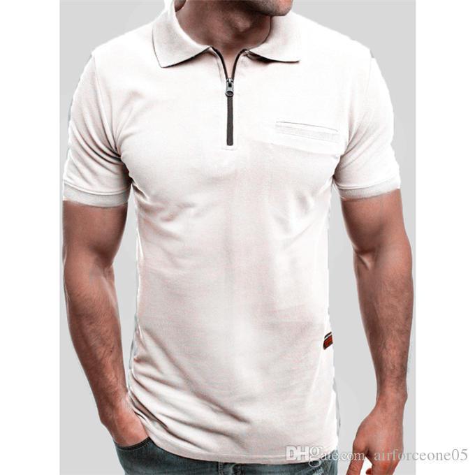 

Short Sleeve Mens Polos Summer Teenager Round Neck Casual Tops Skinny Male Tees Hot Zipper Lapel, White;black