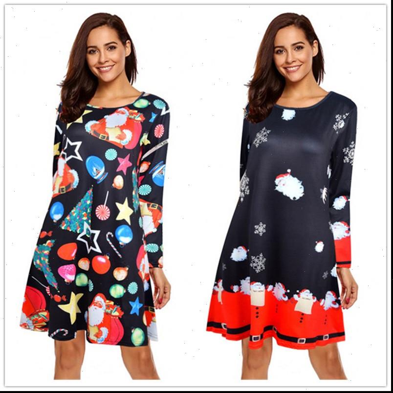 

women dresses christmas plus size s 5xl long sleeve o neck print casual a line dress year xmas party vestidos, Black;gray